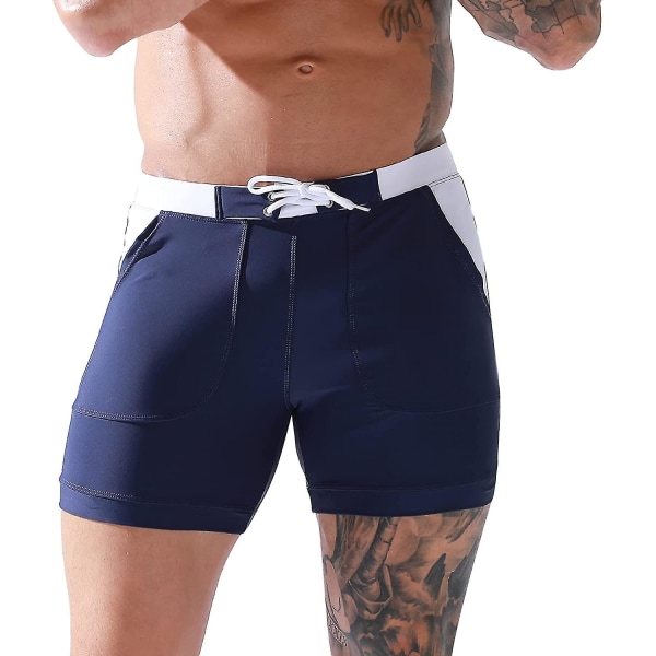 Herre Svømmebukser Shorts Sport Boxer Badetøj Med Aftagelig Indlæg Justerbar Snøre Badetøj Hurtigtørrende Klassiske Badebukser Trykte Strandshorts B-dark Blue L