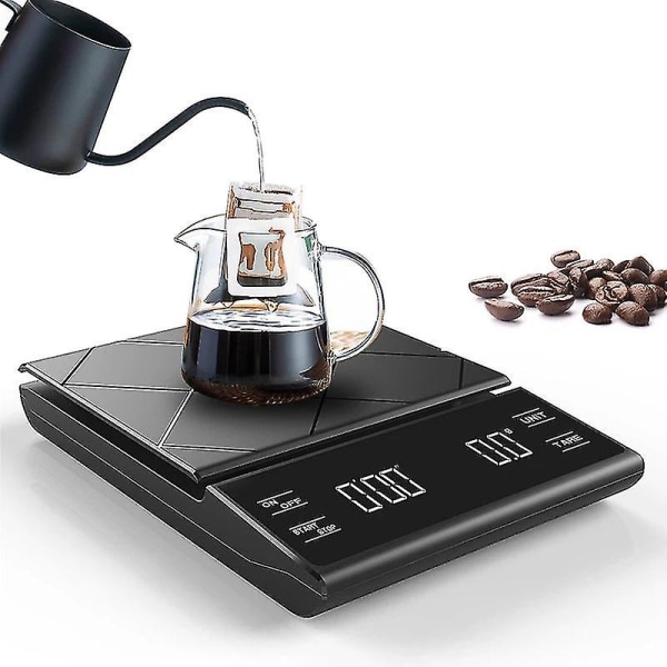 Elektronisk kjøkkenvekt Bærbar digital kaffevekt med timer Høypresisjon LED-skjerm Måleverktøy for hjemmevektbalanse
