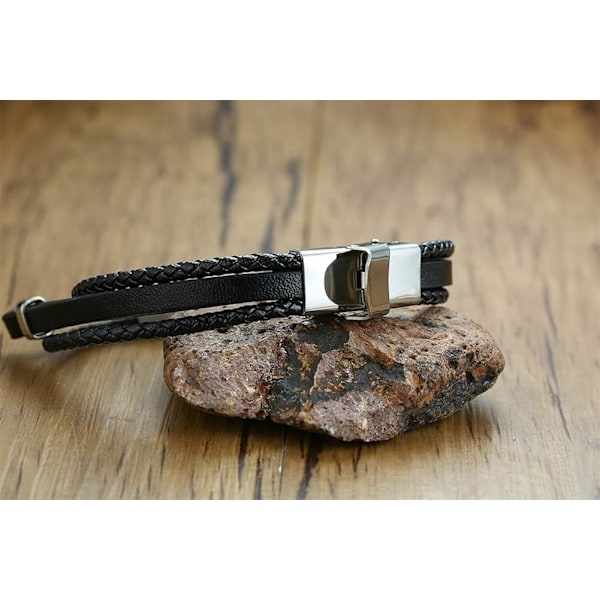 Unisex Rostfritt Stål Äkta Läder Gitarr Handgjord Flätad Flerskikts Armband Musikalisk För Män Kvinnor, Musikentusiastgåva