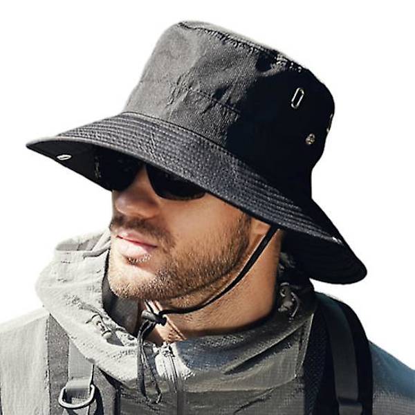 Hatt för män, sommar, solhatt, vindtät rem, bred brätte, UV-skydd, hopfällbar, bärbar, trädgårdsarbete, fiske, resor, utomhus, fiskarehatt black