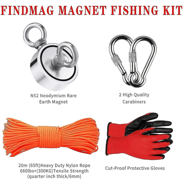 Aespa magnetisk fiskesett, 300 kg fiskemagnet med sterk trekkkraft, rund magnetfiske i neodym med dobbeltsidige ringer, for henting i R