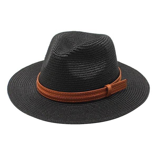 Naievear Panama Hat UV-beskyttelse Unisex Dyb Bredbremmet Solhat Solkasket Strandtøj Black