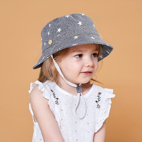 Barnhatt Justerbar Solhatt Andningsbar Strandhatt För Pojkar Flickor_ll Star Denim 2-4 Years