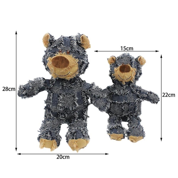 Oförstörbar Robust Bear Plyschleksak med sunda multifunktionella slitstarka leksaker för hundvalp Denim Blue Large Size