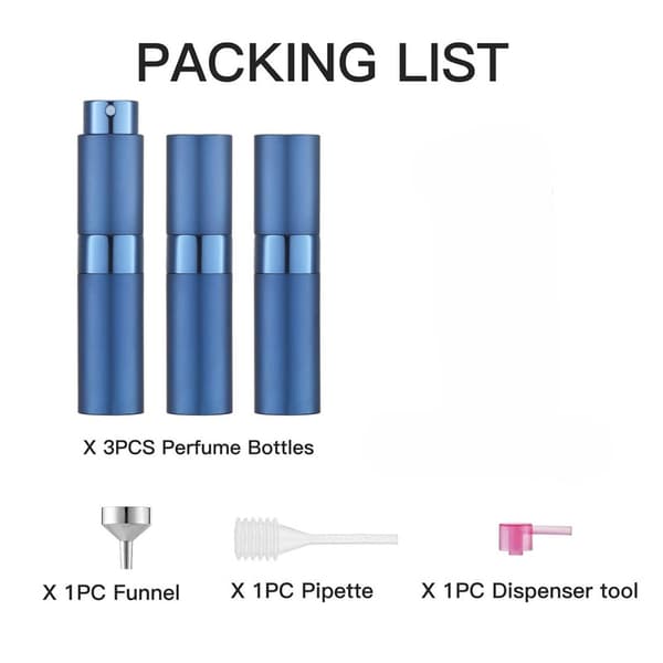 8ML Atomizer Parfymesprayflaske for reise (3 stk.) Tom Kölnjefordeler, bærbar sprayer (blå)