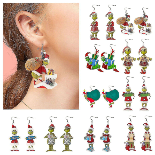 Cute Christmas The Grinch Fun Dangle Earrings Novelty Acrylic Women Jewelry Gift