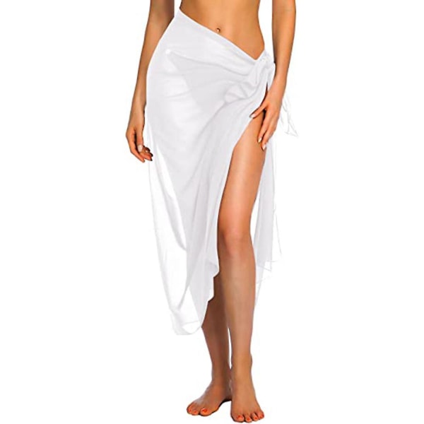 Dam lång & kort sarong baddräkt coverups sommar strand bikini wrap genomskinlig kort kjol sjal för baddräkt cover-ups White-Long One Size