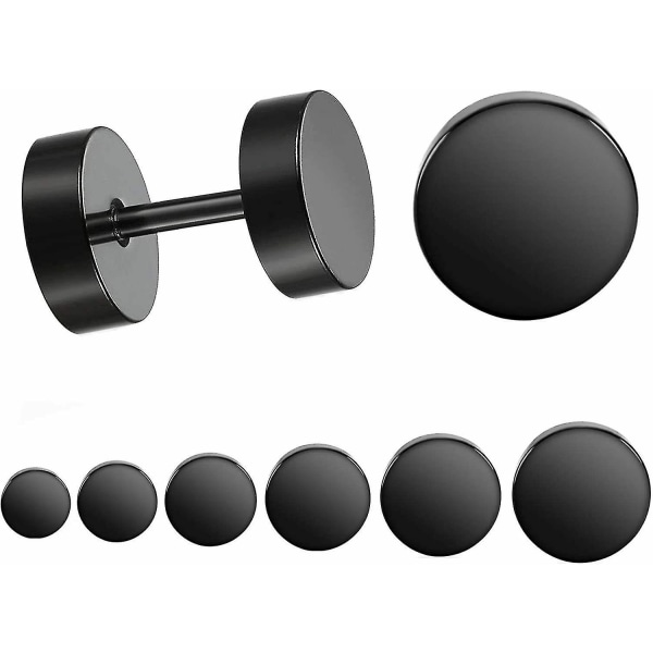 Mustat tappi-korvakorut miehille ja naisille, tekorinkulat, korvatunneli, ruostumattomasta teräksestä valmistetut korvakorut black 8mm