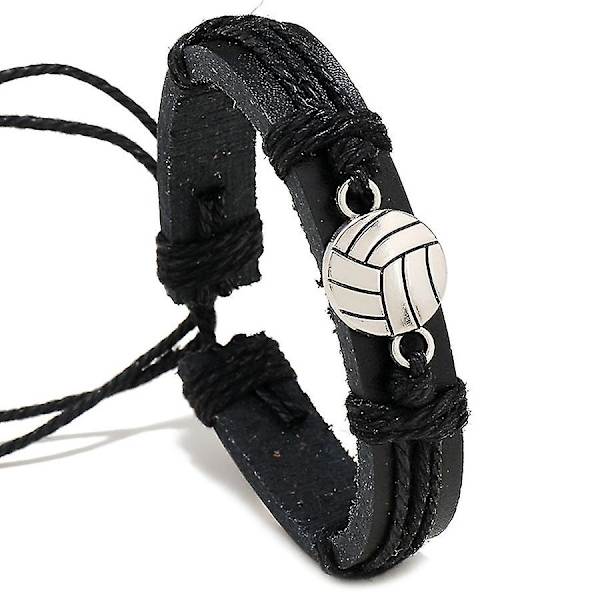 Enkel Håndvævet Sort Læderarmbånd Til Mænd Hånd Rustfrit Stål Basketball Armbånd Mode Justerbar Punk Kvinder Smykker Y Volleyball Adjustable