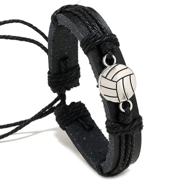 Simpelt håndvævet sort læderarmbånd til mænd Hånd rustfrit stål Basketballarmbånd Fashion Justerbart Punk Kvinder smykker Y Volleyball Adjustable