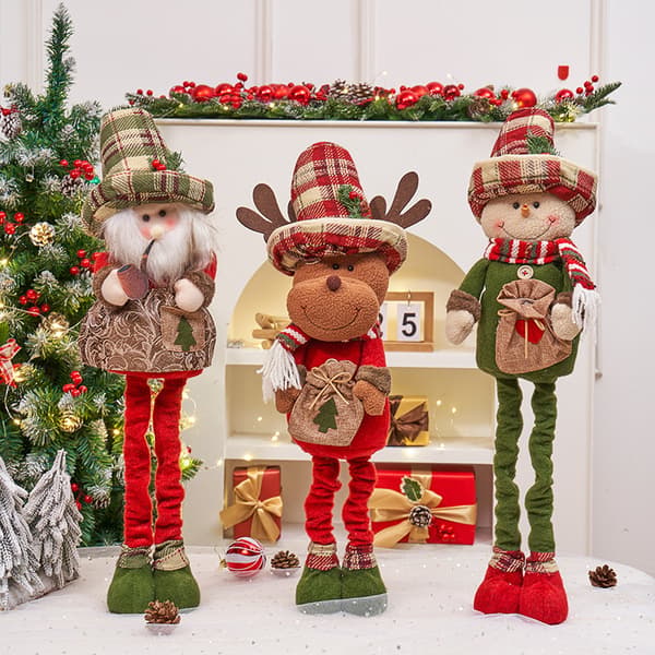 Ny julprydnadsfigur: Retro-rutig stående tomte eller snögubbe – Festlig dekor och present snöflingsmönstrad teleskopisk tomte Snowflake-Pattern Telescopic Santa