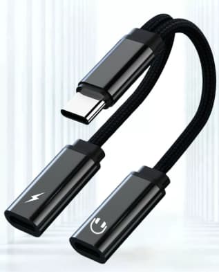 (Svart) 60W PD Type - C til Dual Type - C Adapter med Digital Lydstøtte