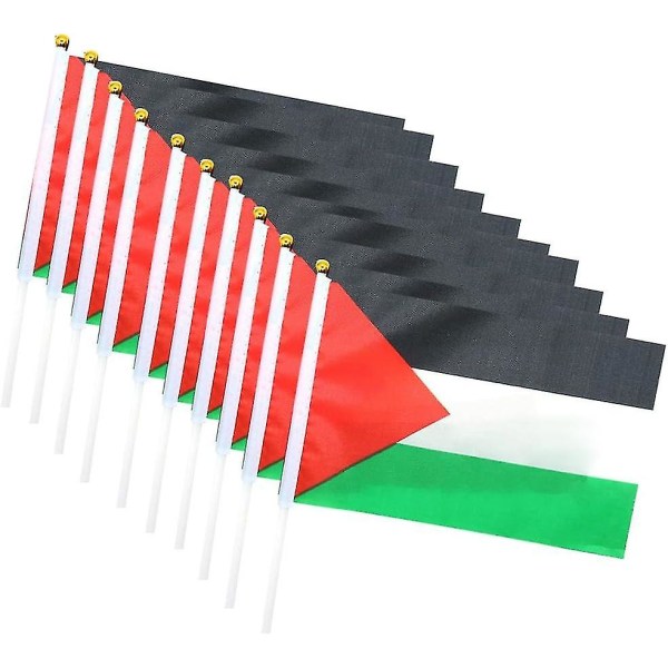 Palestina flagga liten med stång, 14x21 cm Palestina hand viftande flagga, dubbelsidiga handhållna palestinska flaggor, Palestina flagga 10pcs