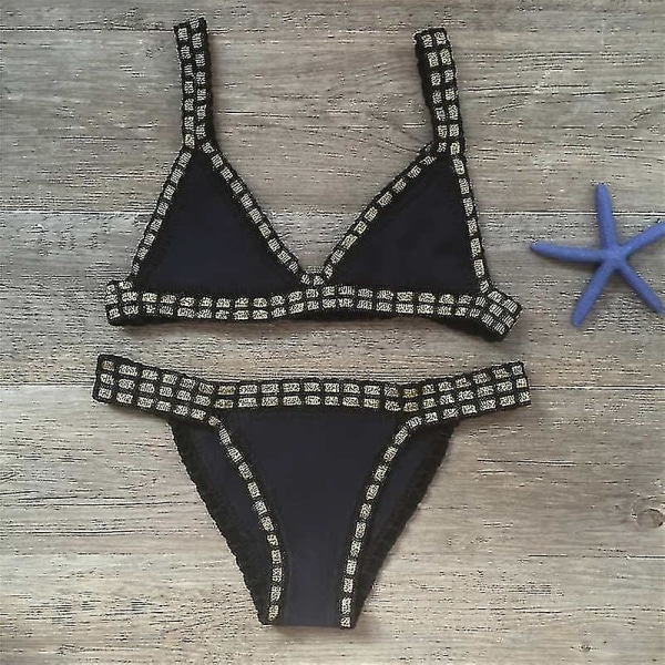 Häcklad baddräkt bikini dam badkläder sexig bandage brasiliansk bikini 2023 baddräkter dam Black M