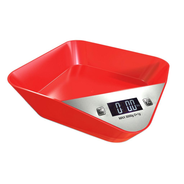 Digital kjøkkenvekt 5 kg plast matlagingsvekt Rød red 18x18x5.7 cm