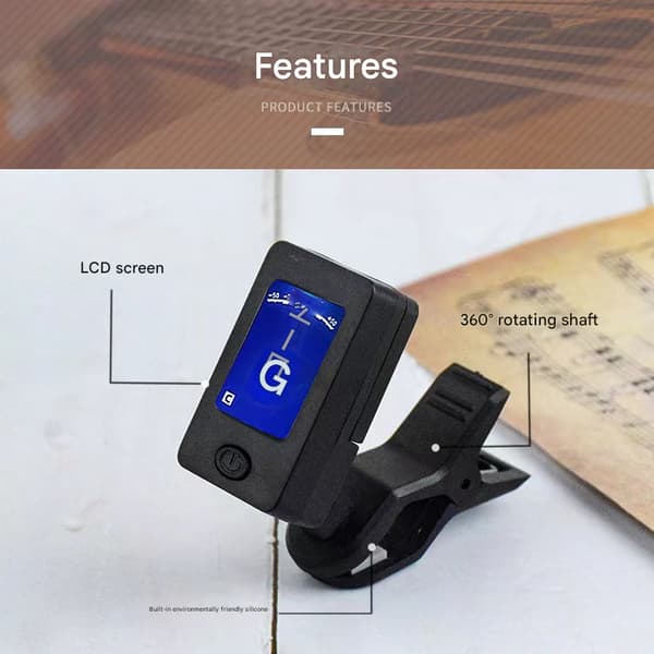 Clip-on guitarstemmer til alle instrumenter, LCD-display