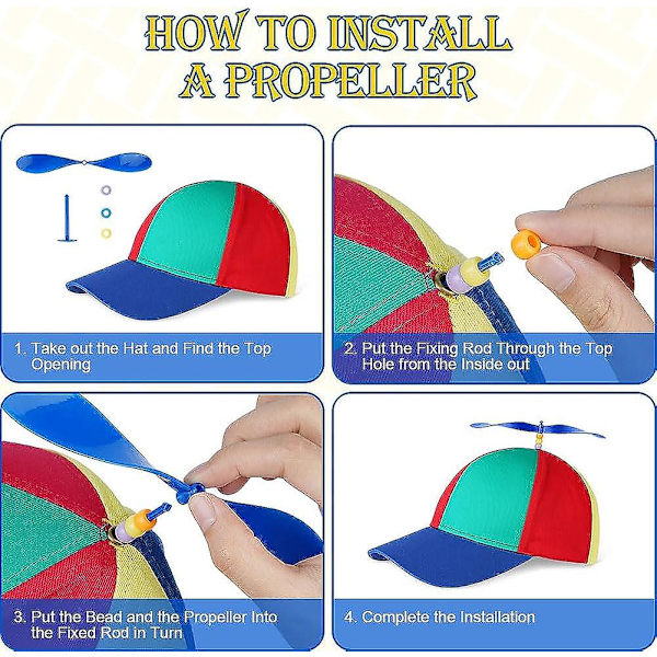Propeller Hat, Voksne Sjove Helikopter Fiskerhat med Propeller, Farverig Patchwork Regnbue Propeller Hat, Sommer Solbeskyttelse Solhat Propelle
