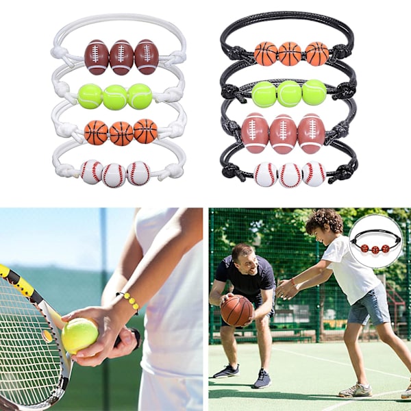 4-pack armband för pojkar Basketboll Fotboll Boll Flätad Justerbar Armband White
