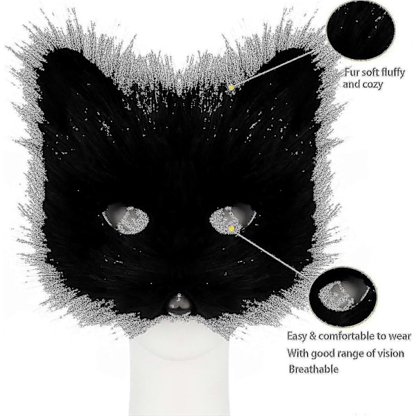 Tekokarvainen Ketun Hännän Kissan Susi Cosplay-asusetti Pehmoinen Maski Nukkainen Kynsihanskat Halloween Joulu Black