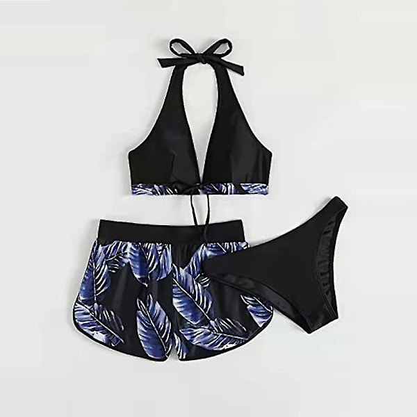 Dam Floral Halterneck Kit Baddräkt Badkläder Shorts Trosa Swim Beach Set Purple S