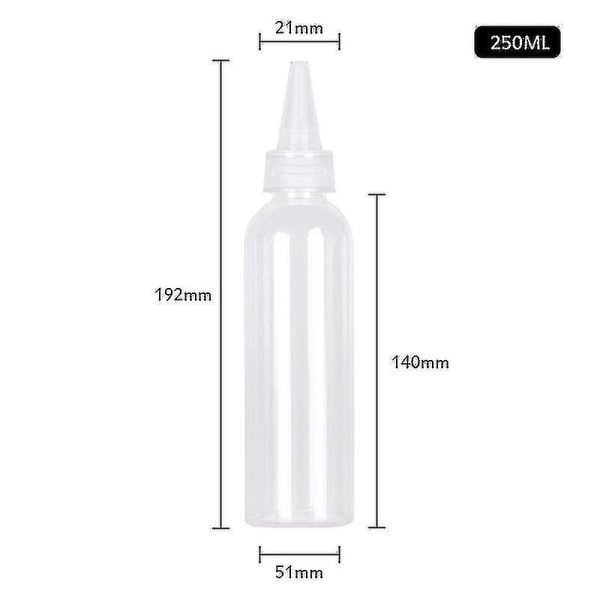 Flaske Plast Gjennomsiktig Fargepasta med skarp munnflaske Bærbart reiseutstyr som kan klemmes og underflaskes 250ML Plastic