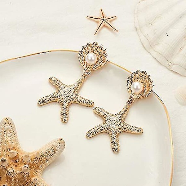 Boho Stjerneskall Øredobber Stjerne Gull Dangle Kvinner Strand Hav Sommer Smykker Gave