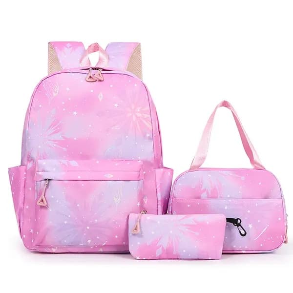 Ryggsäck Stor Kapacitet 3 Delar Set, Inkluderar Matsäck och Pennfodral för Studenter deep pink