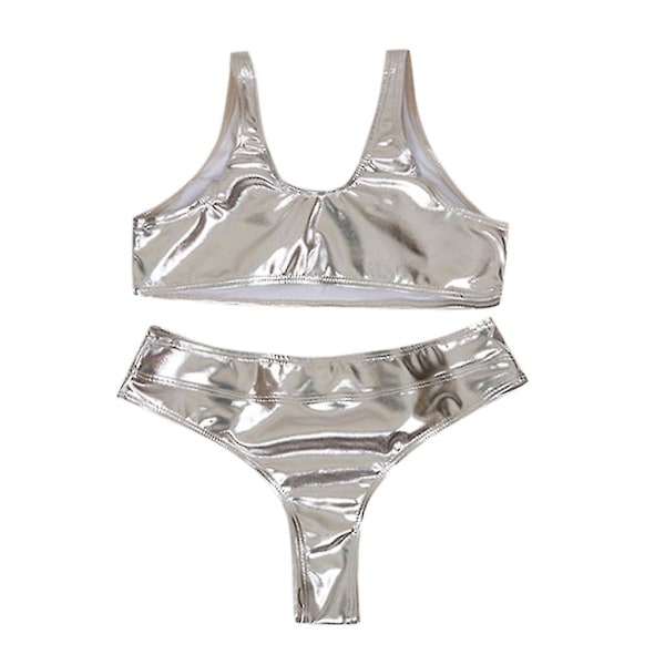 9335# Dame Reflekterende Heldragt Split Seksuel Badedragt Guld Rash Guard Til Kvinder Cupshe White M