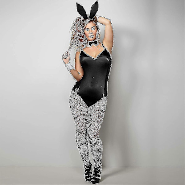 Kaninkostym för kvinnor, Lingerie och svans, Bodysuit, Rollspel, Kaninoutfit-set för Halloween, Juldräkt Z White and Black L