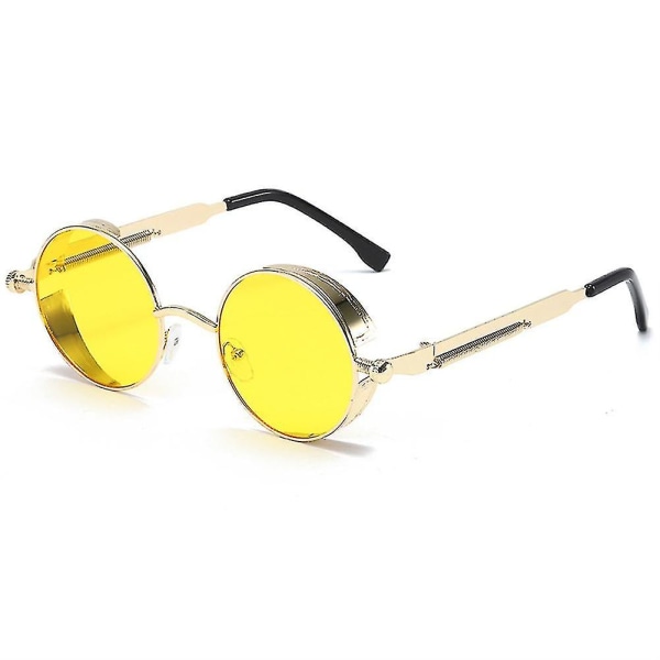 Vintage Polariserende Steampunk Solbriller Mænd Brand Design Runde Uv400 Solbriller Gold framed ocean yellow