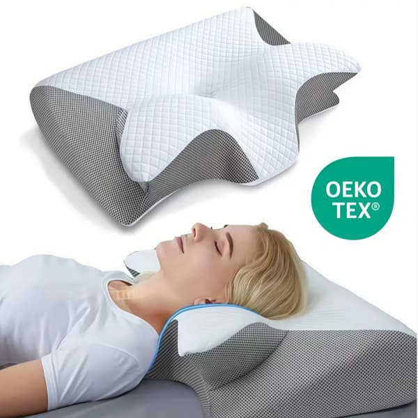 Viskoelastisk nackkudde, Ergonomisk 2-i-1 ortopedisk kudde för nacksmärtlindring, Konturerad stödkudde, 1 st grå