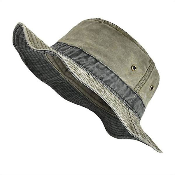 Hatt med bred brem for menn - Bucket Hat Bob, sommer, Panama, utendørs fiske, solbeskyttelse, jakt, bomull Green 59-60cm