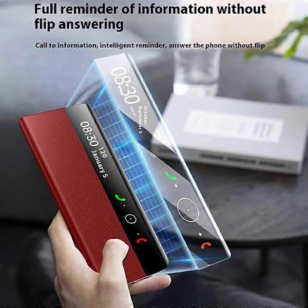 Til Huawei Mate X6 Etui Visningsvindue Auto Vågn Op Sov Læder Flip Telefon Cover Litchi Tekstur - Sort Red Gold