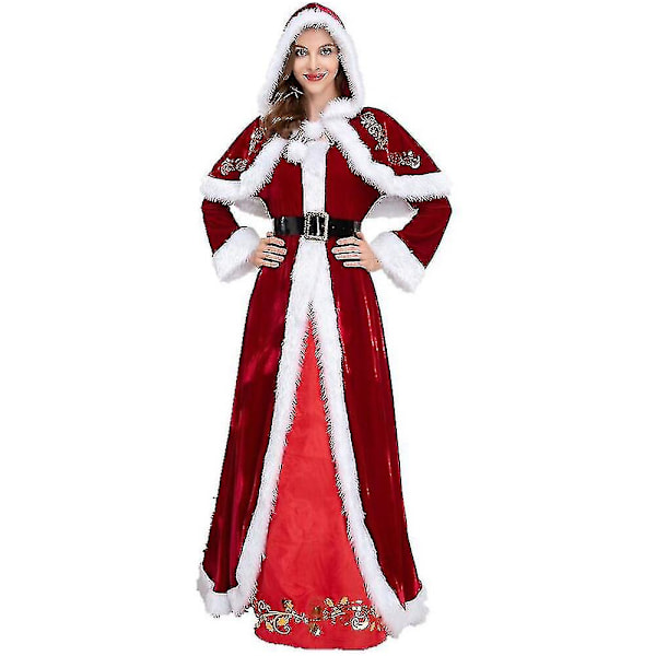 Plus Size Deluxe Sammet Juldräkt för Vuxna Cosplay Par Santa Claus Kläder Festkläder Juluniform Kostym för Män Kvinnor-e Red  Women XXL