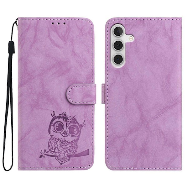 Samsung Galaxy A16 4G 5G -kotelo Pöllökuvioinen PU-nahkalompakko Puhelinkotelo Rannekkeella - Pur Pink
