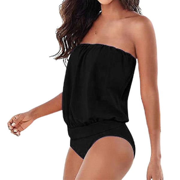 Kvinders Boho Bandeau Enkelt Stykke Badetøj Stropløs Badetøj Off Shoulder Badetøj Sommer Strandtøj Svømmedragt Black M