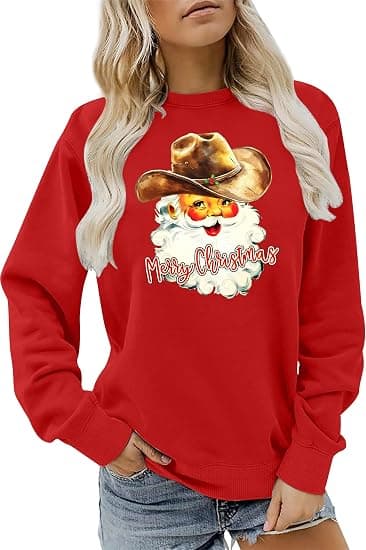 Pullover-genser, julegenser for kvinner, retro julenisse-mønstret langermet skjorte, størrelse L