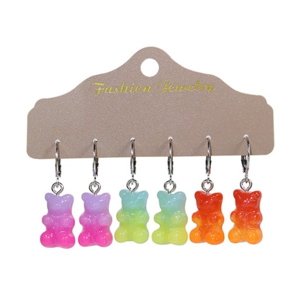 Söt tecknad djur drop örhänge set godis gradient färg björn dingla örhängen 2