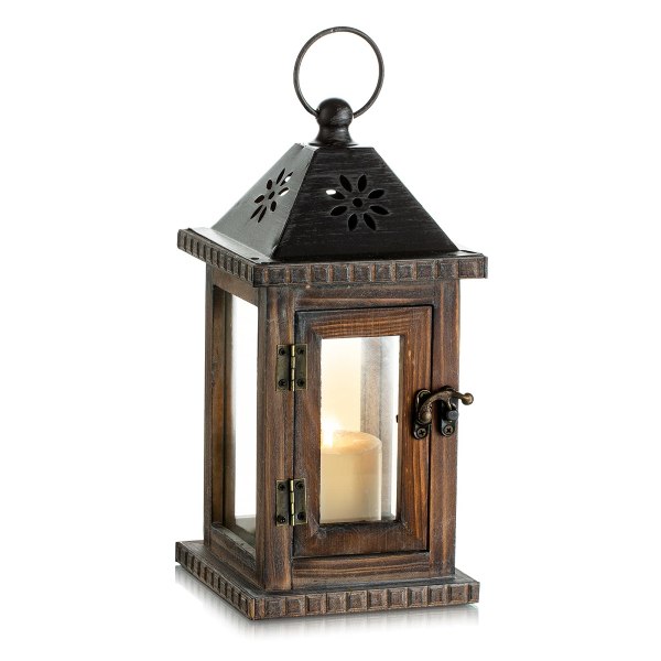 Lyhdyn puinen kynttilänvalo - Puutarhalyhdyn riippuva kynttilänjalka Country House Sisustus Vintage Ornamentti Sisällä Ulkona 28cm (musta)