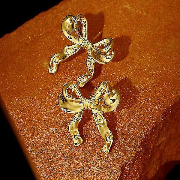 Guld Sliver Bow Øreringe Til Kvinder, Søde Bånd Øreringe Guld Sølv Bow Knot Ørering Smykker Fødselsdagsfest Gaver Til Kvinder Piger Gold 2 Pairs