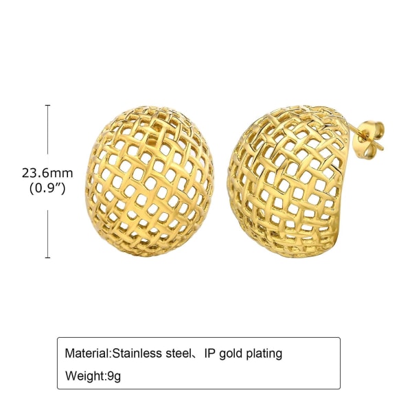 Geometriska ihåliga runda örhängen i rostfritt stål för kvinnor, anti-allergi guldfärgdeklaration Dagligt mode presentsmycken