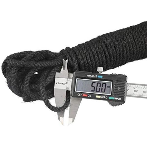 20m Juterop, Svart Hamparep, 5mm Stark Hampa Trädgårdssnöre, för Dekoration, DIY och Trädgårdsapplikationer