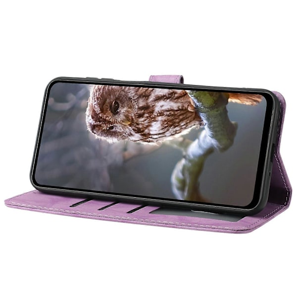 Samsung Galaxy A16 4G 5G -kotelo Pöllökuvioinen PU-nahkalompakko Puhelinkotelo Rannekkeella - Pur Purple
