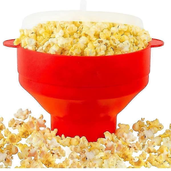 Popcornskål Silikone Mikroskål til Popcorn - Sammenklappelig rød