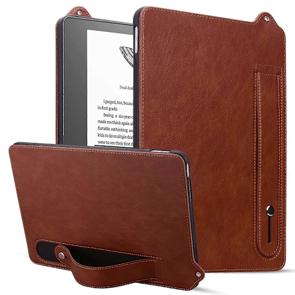 Fodral för Amazon Kindle Scribe (2024) (2022) med handrem, stativ och läderöverdrag - Brun Red
