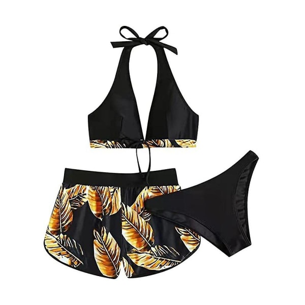 Damer Damer Blomstermønstret Halter Hals Kit Badetøj Badetøj Shorts Thong Svøm Strand Sæt Yellow M