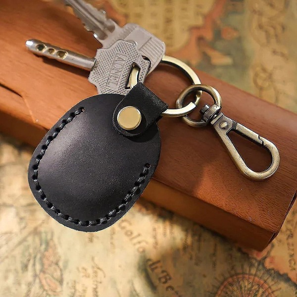 2 stk. PU Læder Airtag Nøgleholder, Airtag Vedhæng Airtag Etui Airtag Holder Airtag Nøglering Airtag Nøgleholder Etui Black