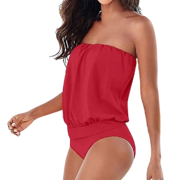 Kvinders Boho Bandeau Enkelt Stykke Badetøj Stropløs Badetøj Off Shoulder Badetøj Sommer Strandtøj Svømmedragt Red L