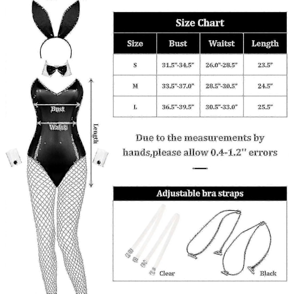 Kaninkostym för kvinnor, Lingerie och svans, Bodysuit, Rollspel, Kaninoutfit-set för Halloween, Juldräkt Z White and Black M