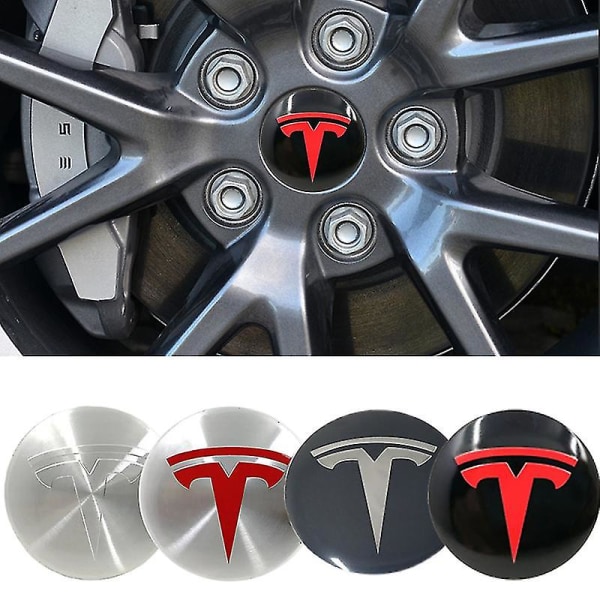 4 stk. 56mm Bil Hjulnav Center Caps Emblem Sticker Styling til Tesla Model 3 Model S Roadster Cybertruck Model X Auto Tilbehør Llwl A Black